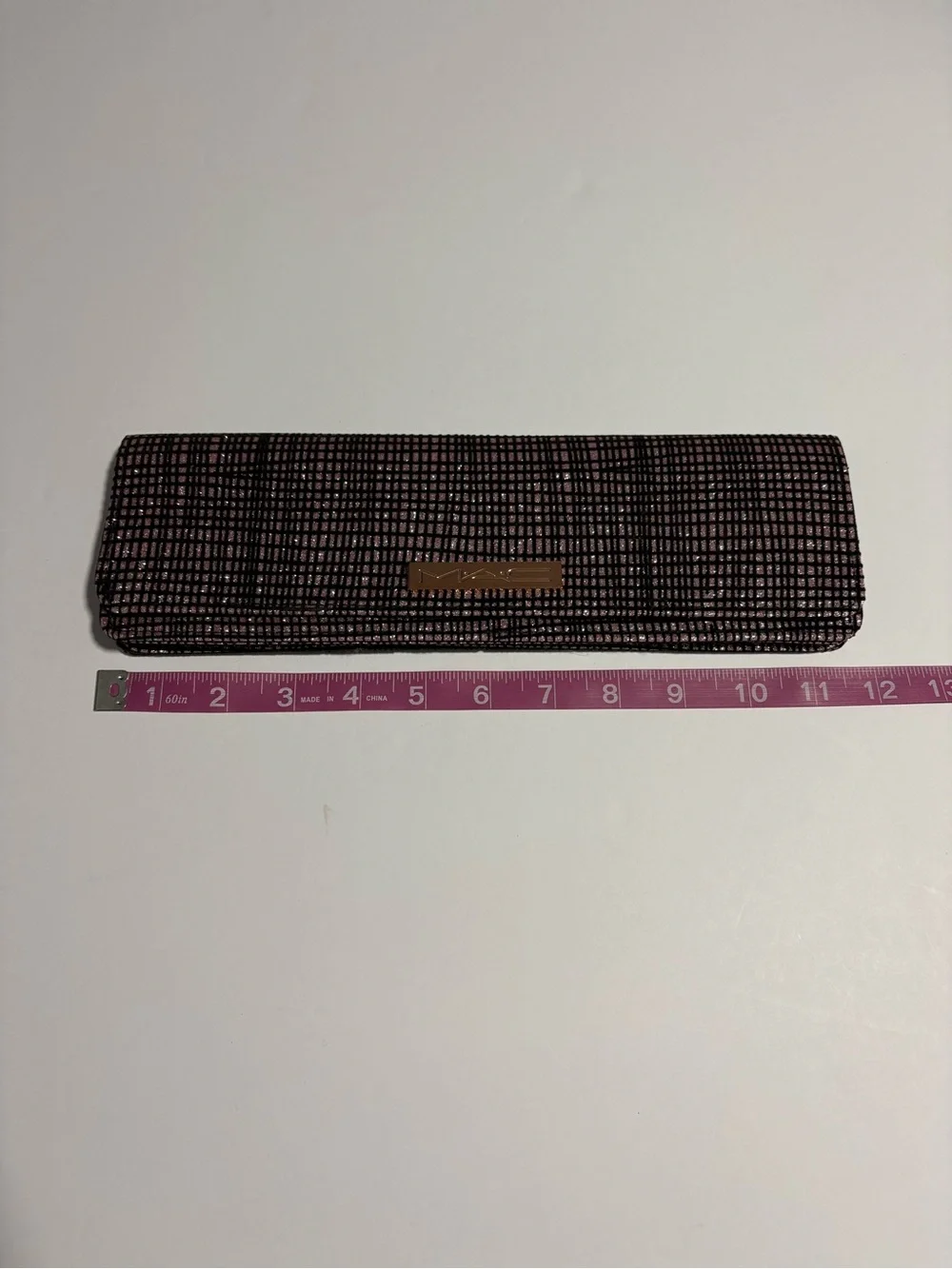 MAC women cosmetics bag black Textured Fold-Over Clutch with Gold Plaque